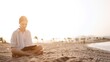 © D'Action Images - Cut teenager girl using tablet on the background of the beach during sunset. Summer vacation concept, studying online with tablet