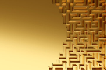 Fototapete - Gold business background, puzzle or labyrinth leading to success. The concept of finding a successful business solution. 3d rendering
