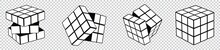 Rubik's Cube Vector Isolated On Transparent Background. Unsolved Rubik's Cube, Solved Rubik's Cube, Puzzle, Vector Illustration.