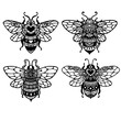 4 styles or Mandala bees for adult coloring book,printing,engraving,tattoo and so on. Vector illustration