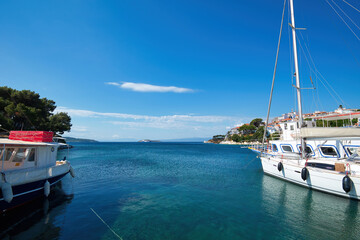 Sticker - The old port , boats and small fishing boats, Skiathos island, Greece