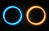 Fototapeta  - Vector glowing portal, light lines. Neon light, electric light, portal, light effect PNG. Blue, orange portal png, magic glow, shine.
