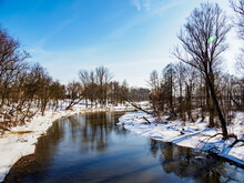 River Wieprz At Winter Time, Elevated View, Serniki, Lublin Voivodeship, Poland