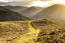 Evening Light On The Footpath Down Hallin Fell In The English Lake District, Martindale, Cumbria UK