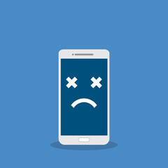 Broken smartphone with sad smile. Broken phone service, recovery and repair concept.