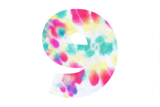 Decorative numeral 9 with abstract hand-painted tie dye texture