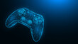 © Vladislav - Joystick for video games low poly design. Polygonal illustration of a game controller on a dark blue background.