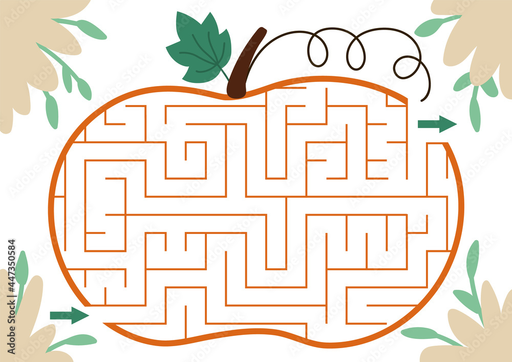 Thanksgiving Day maze for children. Autumn or Halloween holiday preschool printable activity. Fall geometric labyrinth game or puzzle shaped like pumpkin. Harvest themed page for kids. Stock Vector | Adobe Stock printable-fall-mazes-for-kids-picklebums