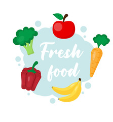 Wall Mural - Fresh food helps the body. Healthy food concept. Vector illustration