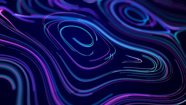 Abstract digital background from rounded colored lines. Information flow space. Big data visualization. 3D rendering.