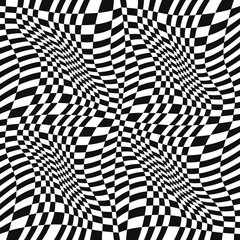 Poster - 3D wavy canvas. Vector wavy race flag. Sport black and white squares. Sample of twisted race flag wallpaper.
