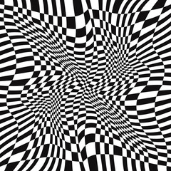 Poster - 3D wavy canvas. Vector wavy race flag. Sport black and white checker flag seamless wallpaper. Sample of race flag.