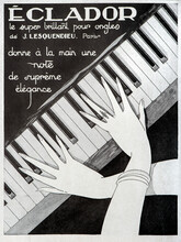 Woman's Hands Playing Piano. Vintage Magazine Page Art Deco