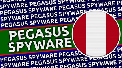 Peru Circular Flag with Pegasus Spyware Titles Illustration