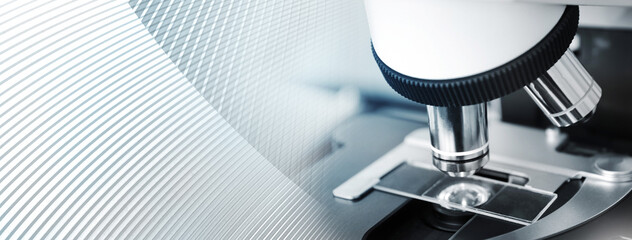 Wall Mural - microscope and curve modern white line in medical science lab banner background