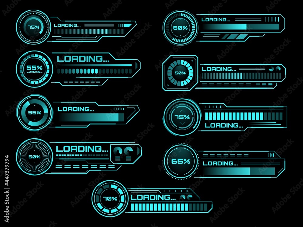 HUD futuristic loading process and status bars, vector interface icons ...