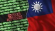 Taiwan Realistic Flag with Cyber Attack Titles Illustration