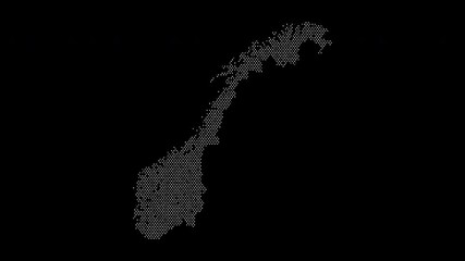 Norway map from particles, dots. Digital silhouette. Abstract animation background.