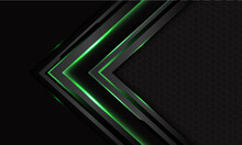 Abstract Green Cyber Black Circuit Arrow On Dark Grey With Hexagon Mesh Design Modern Futuristic Technology Background Vector Illustration.