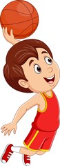 Poster - Cartoon little boy playing basketball