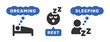 Sleeping, dreaming, rest icon set. Night time symbol vector illustration.