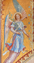 Wall Mural - VIENNA, AUSTIRA - JUNI 24, 2021: The fresco of angel with the flower in the Votivkirche church by brothers Carl and Franz Jobst (sc. half of 19. cent.).