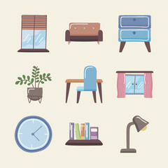 Canvas Print - Home spaces icon set