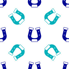 Sticker - Blue Horseshoe icon isolated seamless pattern on white background. Vector