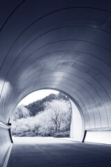 Poster - Exit of futuristic tunnel in monochrome