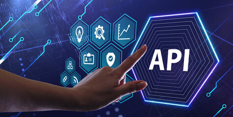 API - Application Programming Interface. Software development tool. Business, modern technology, internet and networking concept