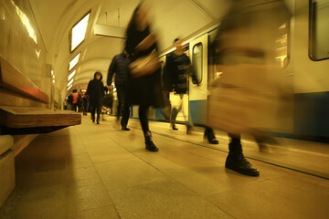 Wall Mural - crowd of people metro in motion blurred, abstract background urban traffic people