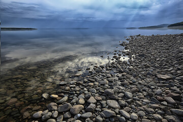 Wall Mural - lakeside landscape summer view, nature of the north, coast ecology