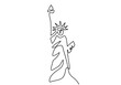 Statue of Liberty in one continuous line drawing. New York landmark building isolated on white background. Famous world statue. Simple modern minimalistic style. Vector illustration.