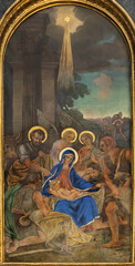 Papier Peint - VIENNA, AUSTIRA - JULI 5, 2021: The fresco of Adoration of shepherds in orthodox Barbarakirche church by Svjatoslav Hordynskyj (1983–1985).