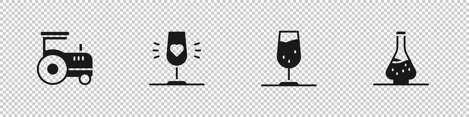 Sticker - Set Tractor, Wine glass, and Decanter for wine icon. Vector