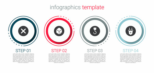 Poster - Set X Mark, Cross in circle, Carton cardboard box, Industrial hook and Electric plug. Business infographic template. Vector