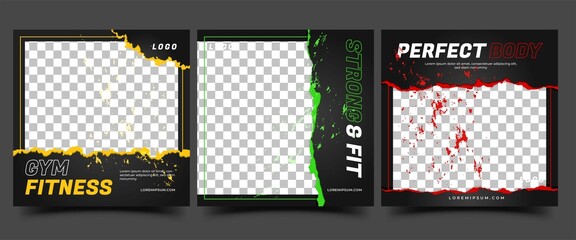 Social media post template design for Gym, Fitness, Workout, and Sports. Editable modern abstract banner with place for the photo. Usable for social media, banner , and website.