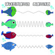 Developing an activity for children, the tracing  the lines of cute fishes. Logic game for children.