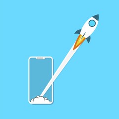 Poster - Launch app concept on smartphone on blue. Stock vector