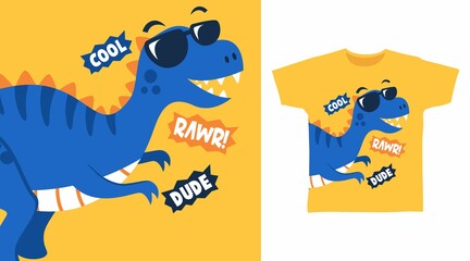 Wall Mural - Cool dinosaur glasses illustration t-shirt design vector concept.