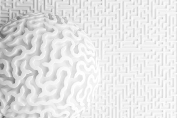 Fototapete - Abstract white background. Labyrinth on a plane and a sphere. 3d rendering