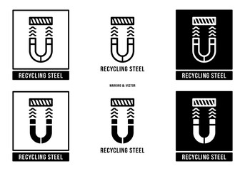 a set of manipulation symbols for packaging cargo products and goods. marking - recycling steel. vec
