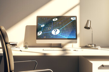 Aufkleber - Modern computer monitor with question mark hologram. Sociology and psychology concept. 3D Rendering