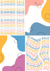Poster - Summer Sale Banner Set Design. Vector Advertising Illustration with Wavy Text and Bright Colorful Background with Shapes
