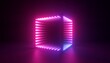 © wacomka - 3d render, abstract neon background with cube box. Geometric object glowing in ultraviolet light