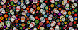 © Belchatina - Day of the Dead  skulls pattern. Dia de los muertos print. Day of the dead and  mexican Halloween texture. Mexican tradition  festival. Day of the dead sugar skull isolated. Dia de los Muertos tattoo