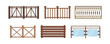 © Svetlanas01 - Set of wood balcony railing. Vintage modern home balconied facade or door entrance into private territory, terrace fences. Wooden or glass and stone construction for fencing territory
