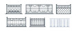© Svetlanas01 - Set of balcony railing. Vintage modern home balconied facade or door entrance into private territory, terrace fences. Steel, iron wrought construction banister balustrade for fencing territory
