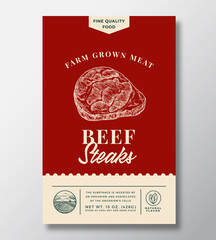 Wall Mural - farm grown beef steak abstract vector packaging design or label. modern typography banner, hand draw