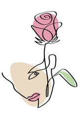 Wall Mural - Female face drawn in one continuous line with rose